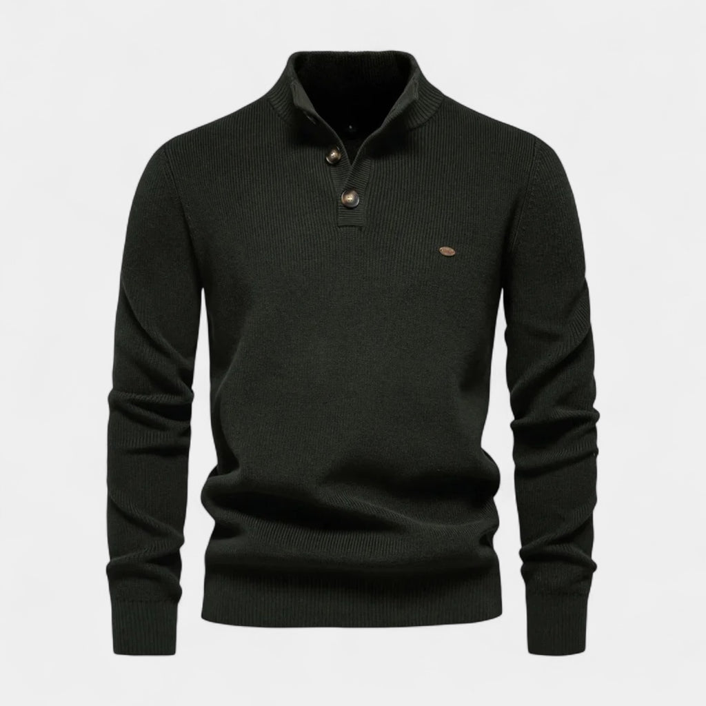 Button Collar Ribbed Knit Sweater Regular Fit for Men