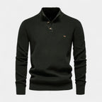 Button Collar Ribbed Knit Sweater Regular Fit for Men