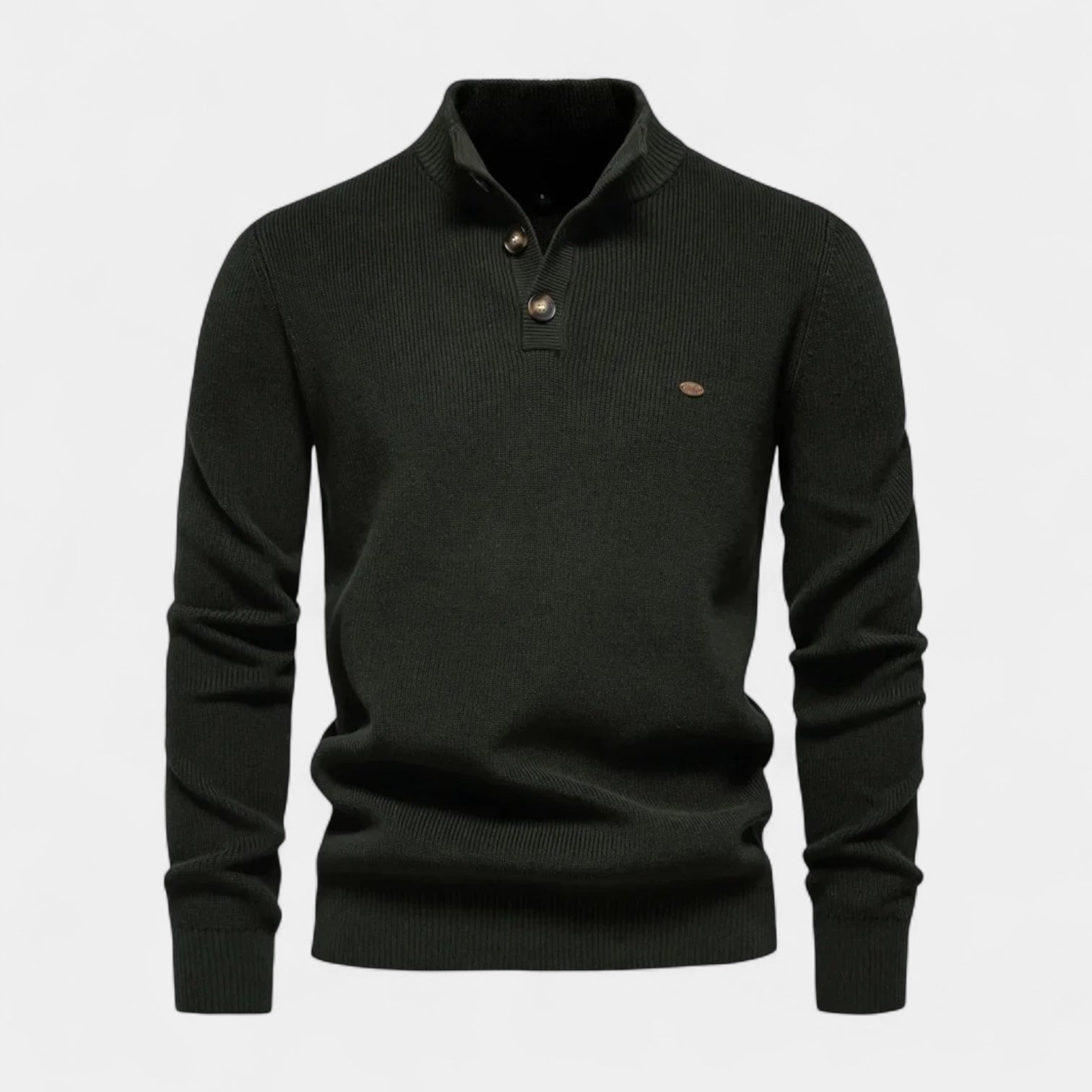 Button Collar Ribbed Knit Sweater Regular Fit for Men