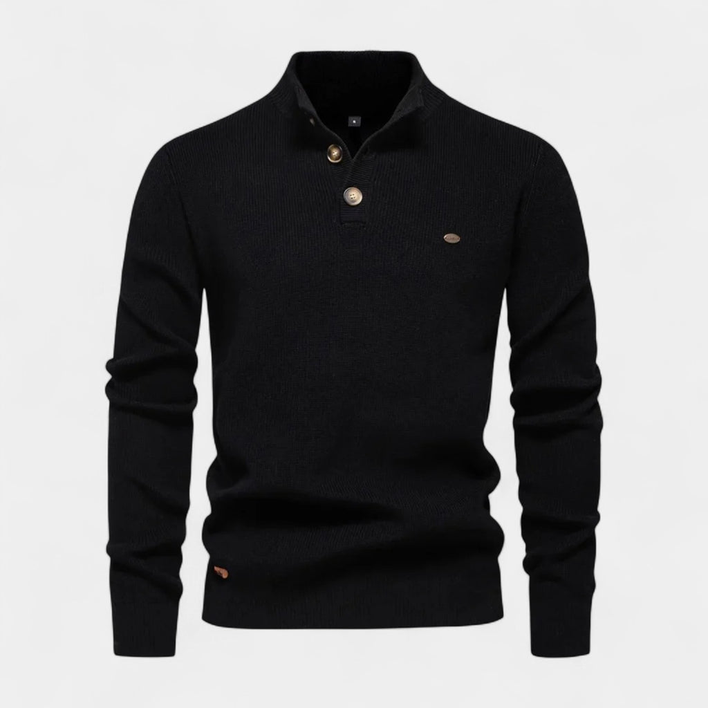 Button Collar Ribbed Knit Sweater Regular Fit for Men