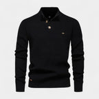 Button Collar Ribbed Knit Sweater Regular Fit for Men