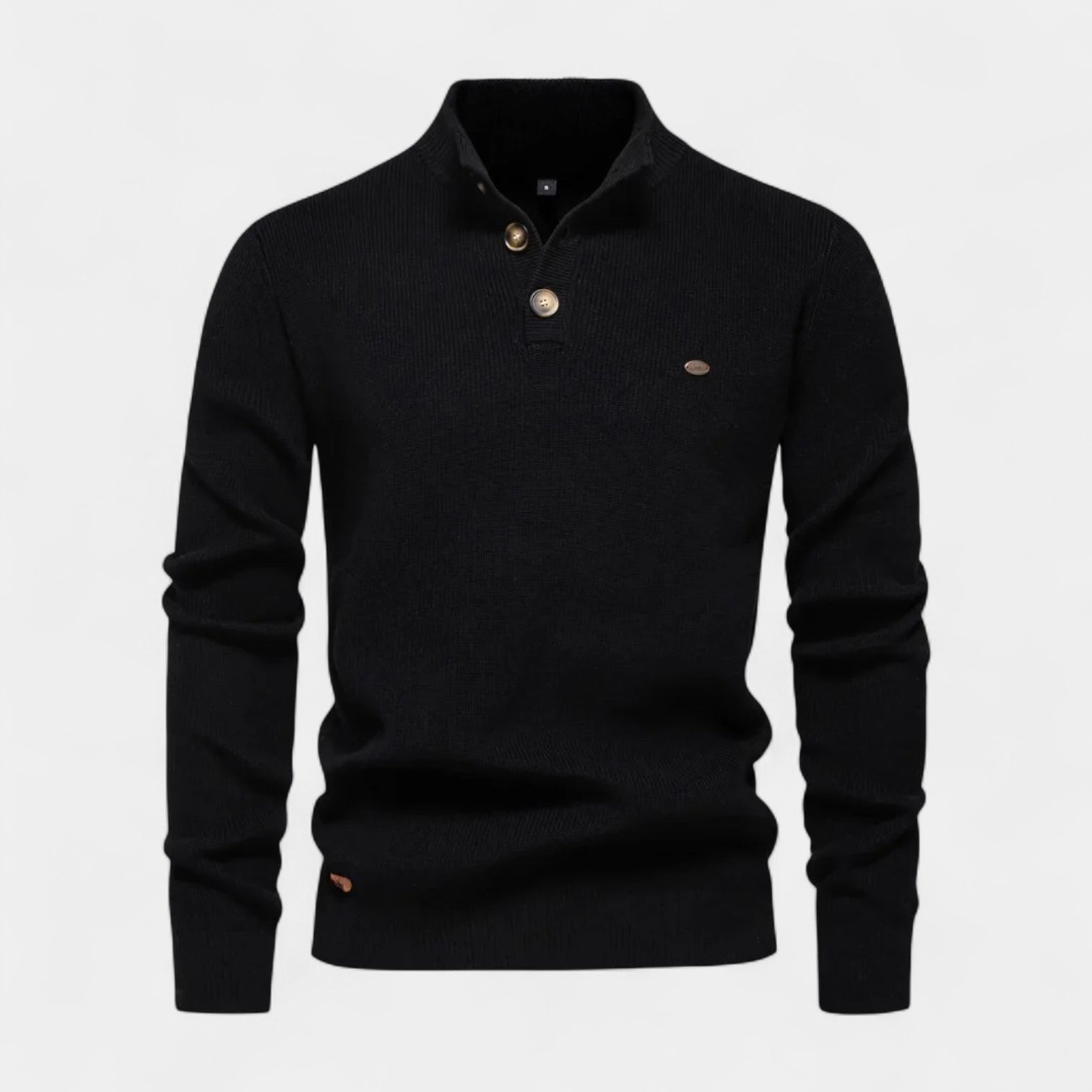 Button Collar Ribbed Knit Sweater Regular Fit for Men