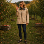 Women's Casual Barn Jacket with Leather Collar