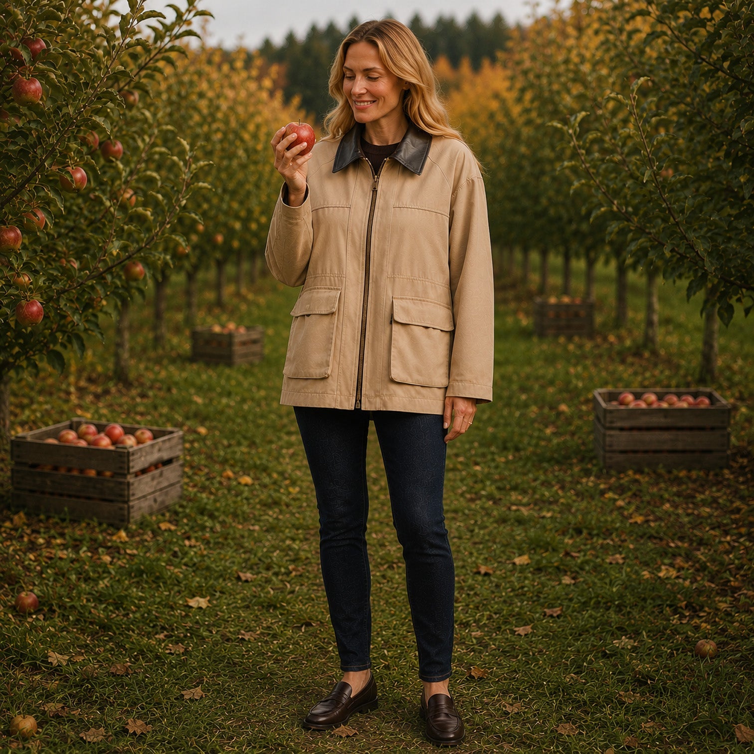 Women's Casual Barn Jacket with Leather Collar