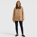 Women's Casual Barn Jacket with Leather Collar