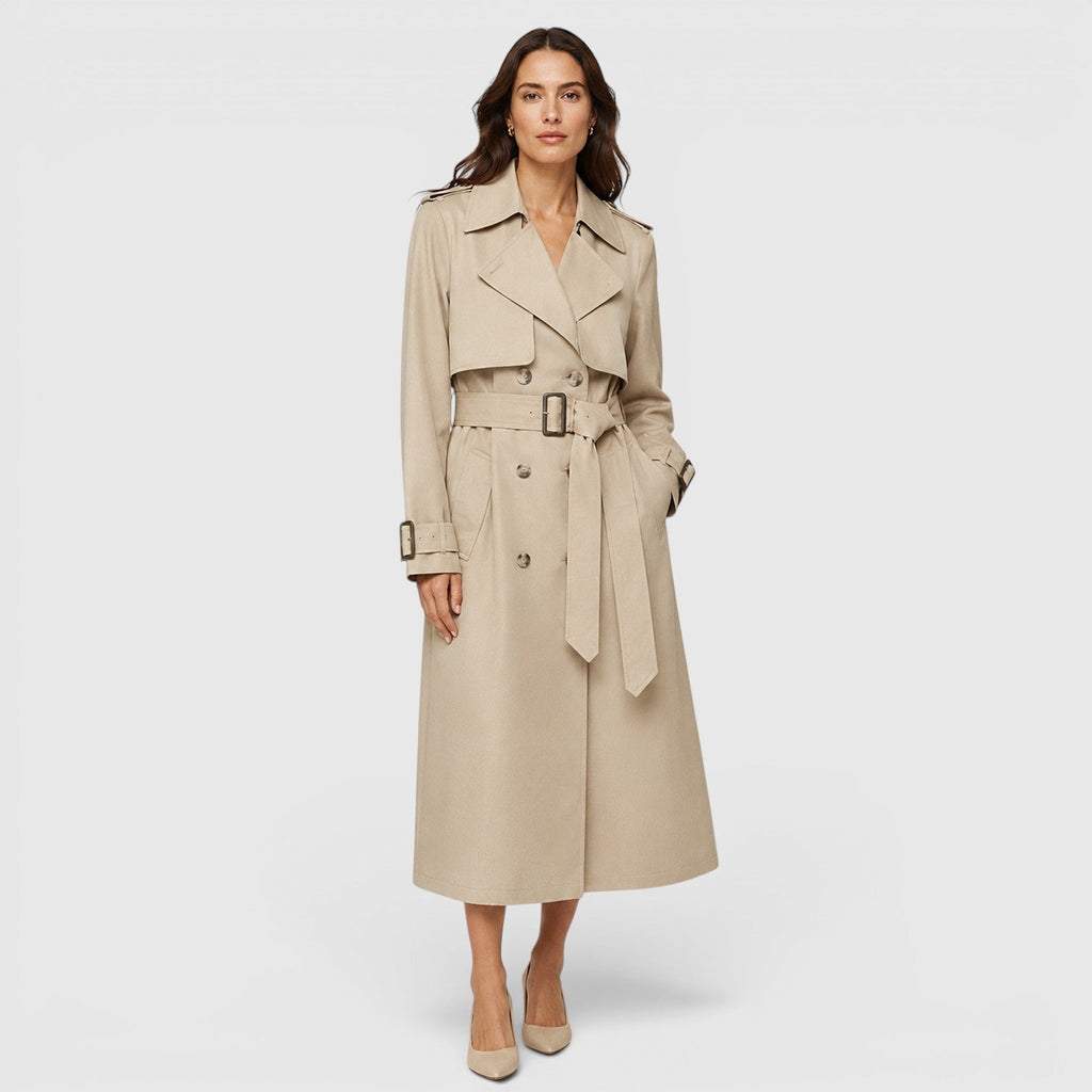 Women's Belted Long Trench Coat for Business Casual Wear