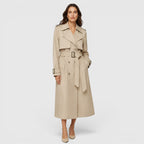 Women's Belted Long Trench Coat for Business Casual Wear