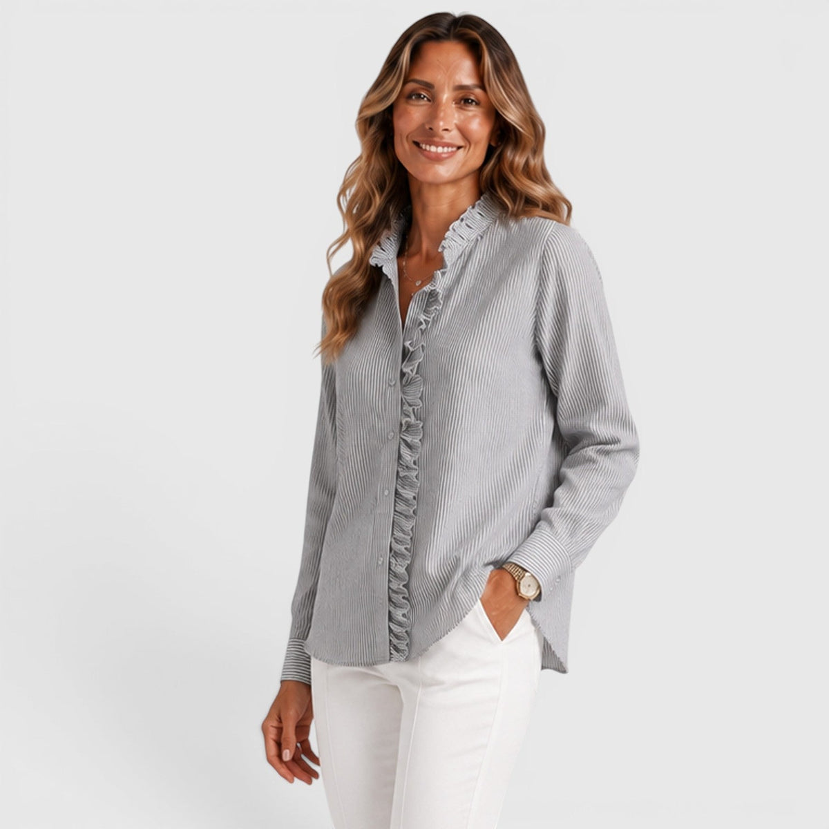 Women's Striped Button-Up Lightweight Blouse
