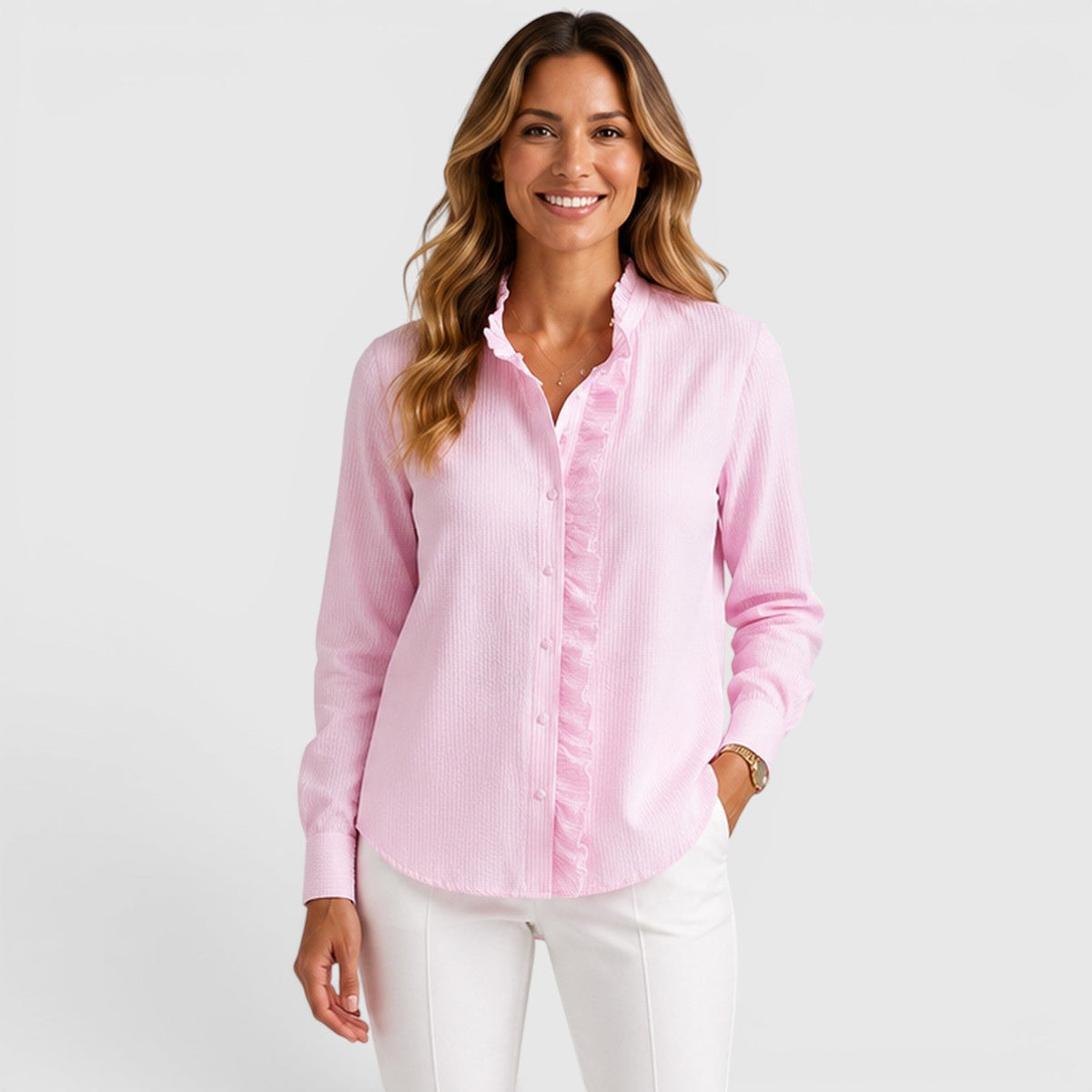 Women's Striped Button-Up Lightweight Blouse