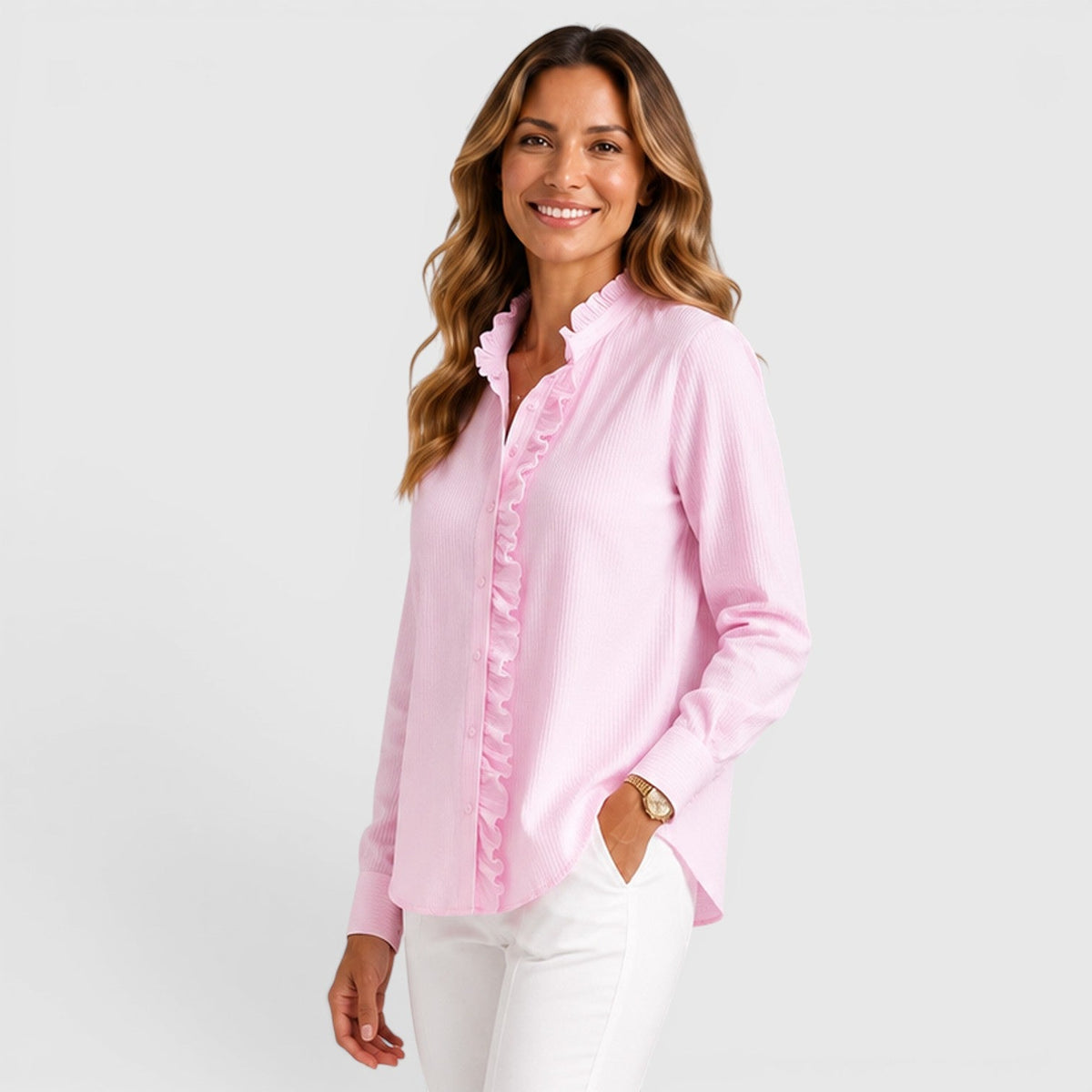 Women's Striped Button-Up Lightweight Blouse