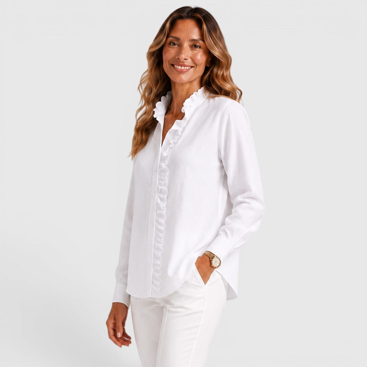 Women's Striped Button-Up Lightweight Blouse