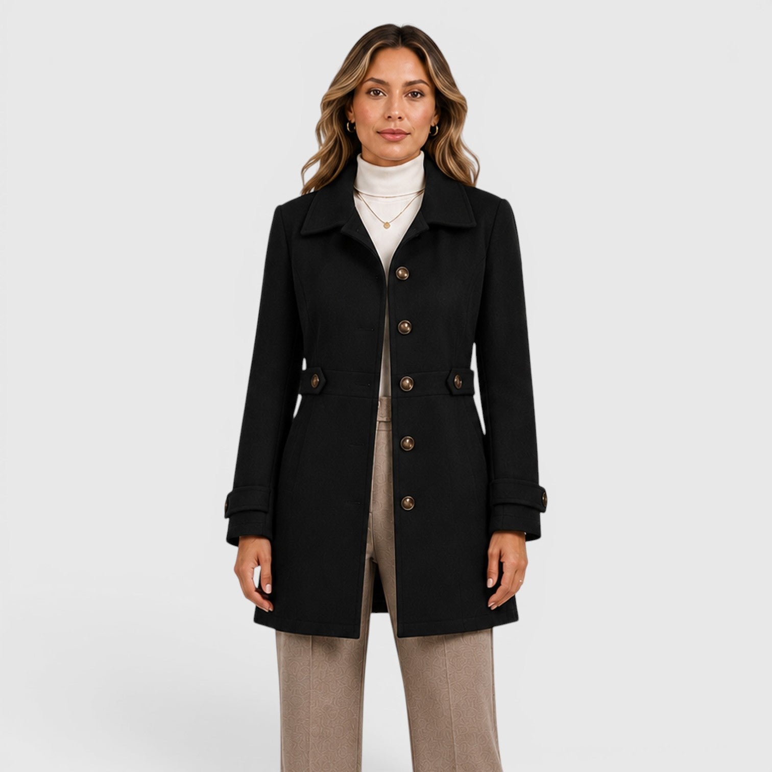 Women's Mid-Length Single-Breasted Wool Coat