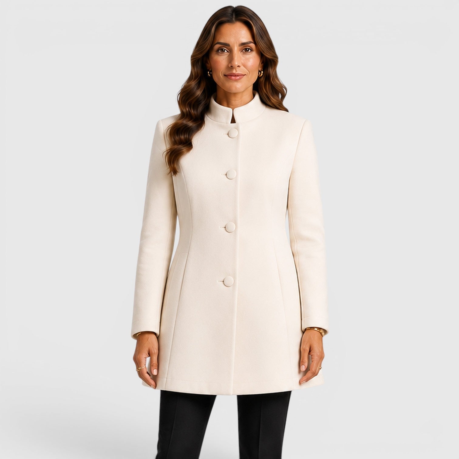 Women's Button Front Slim Fit Wool Coat