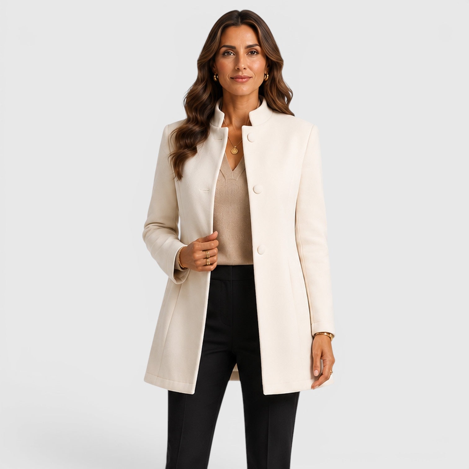 Women's Button Front Slim Fit Wool Coat