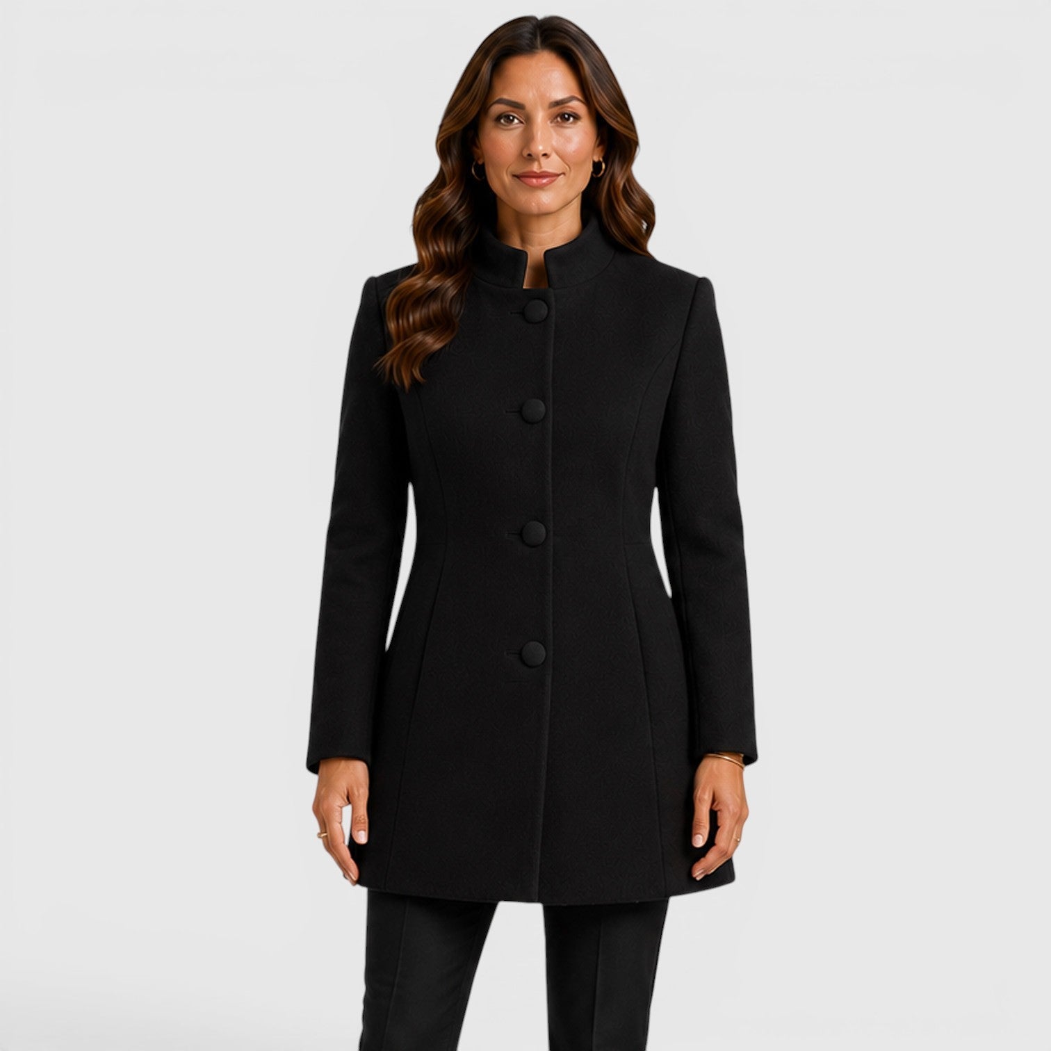 Women's Button Front Slim Fit Wool Coat