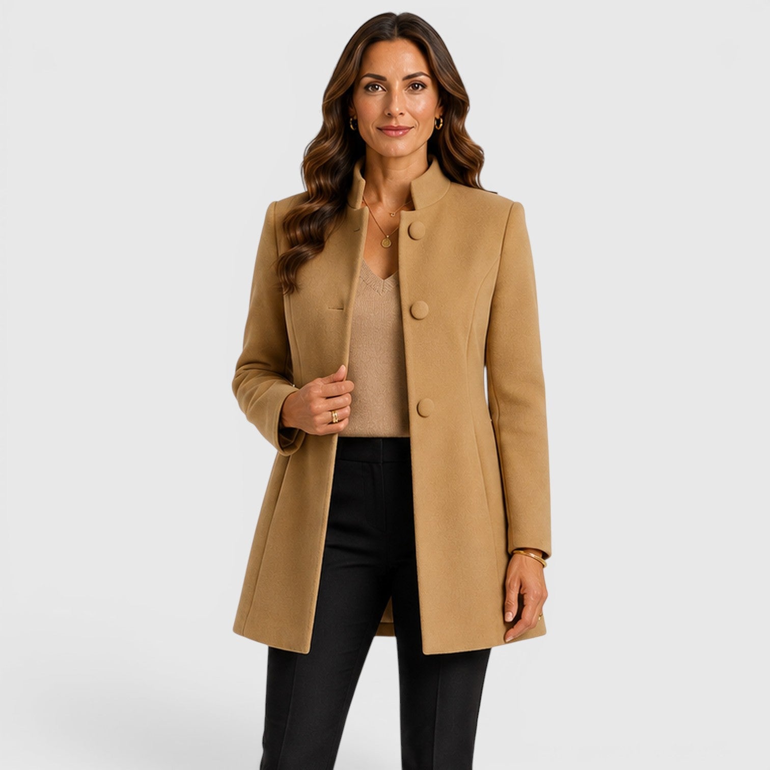 Women's Button Front Slim Fit Wool Coat
