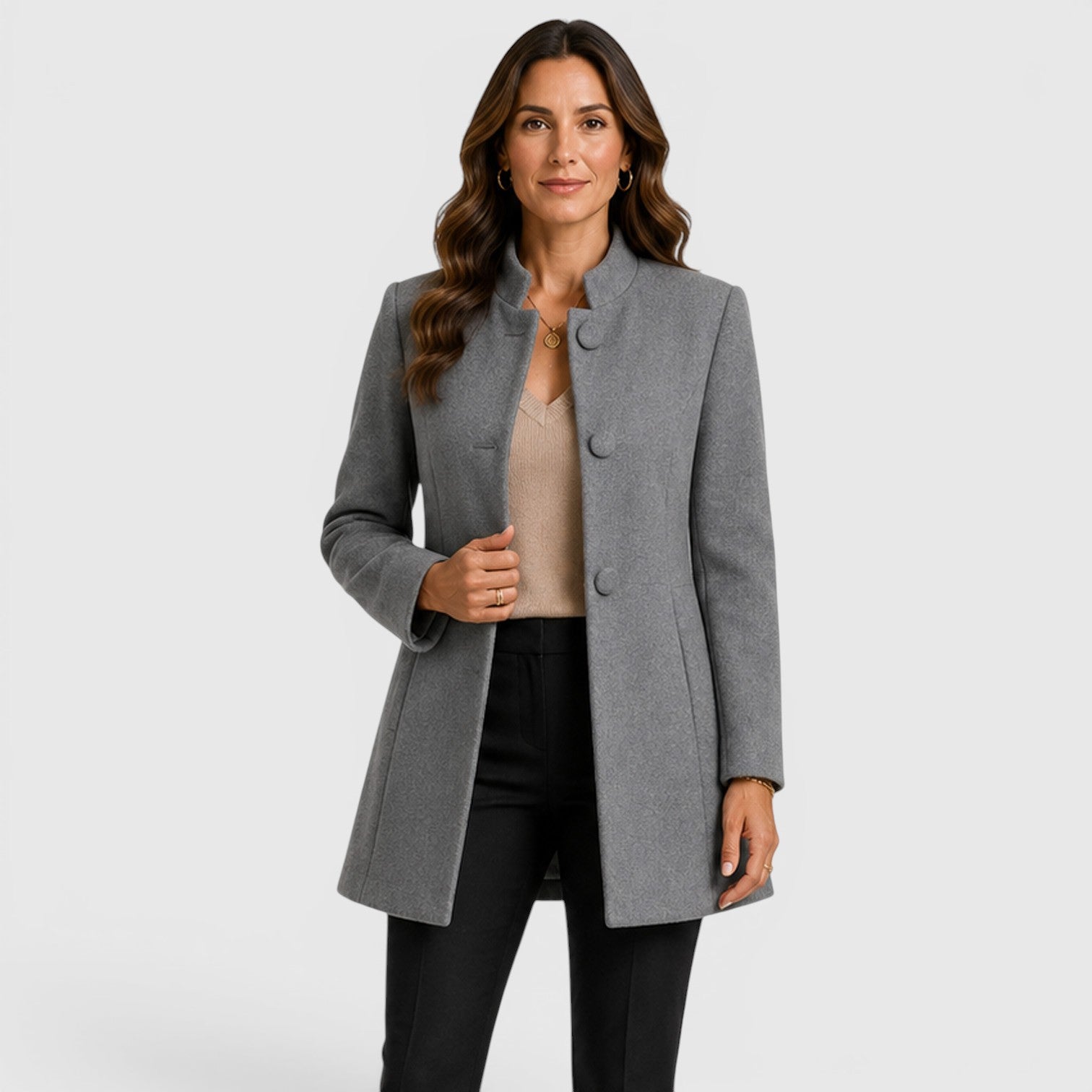 Women's Button Front Slim Fit Wool Coat