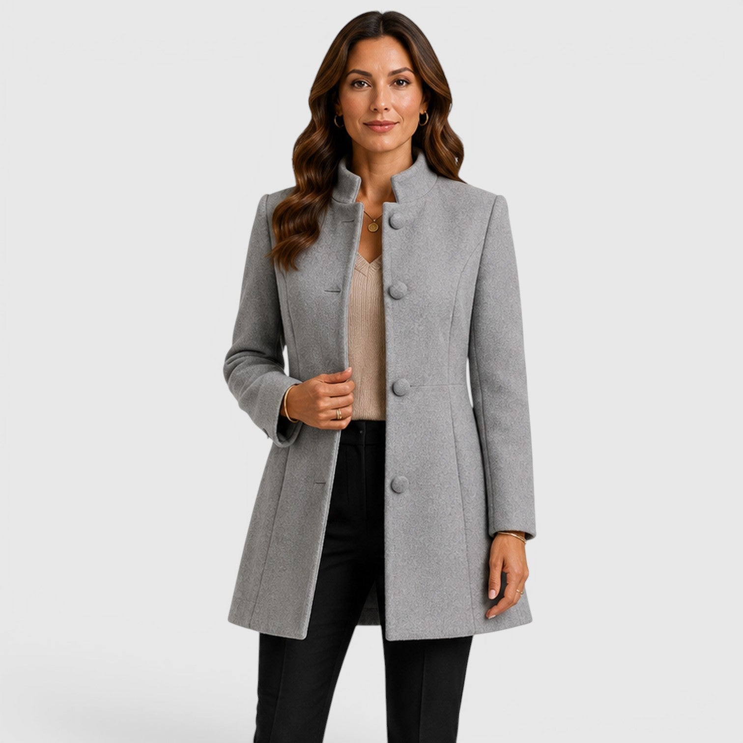 Women's Button Front Slim Fit Wool Coat