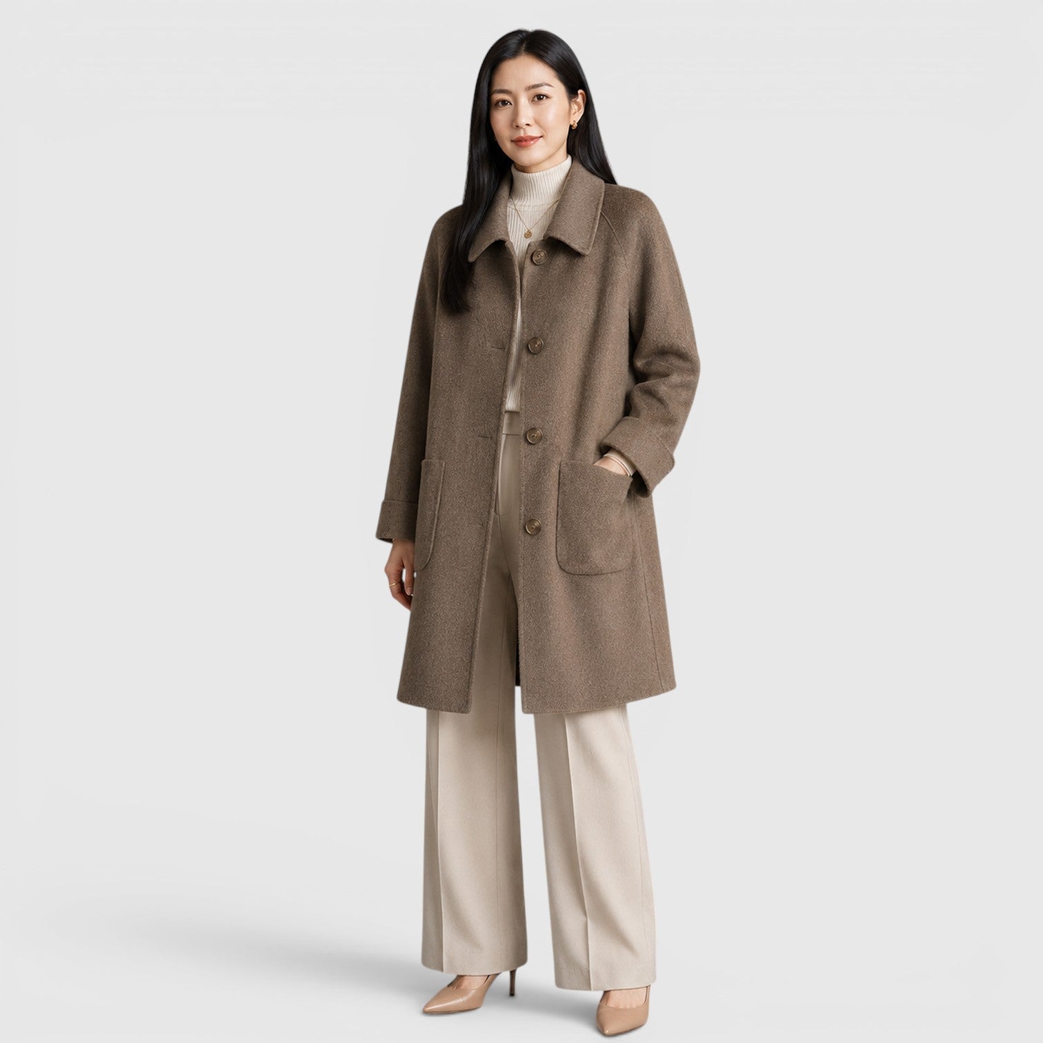 Women's Tailored Long Coat for Business Casual