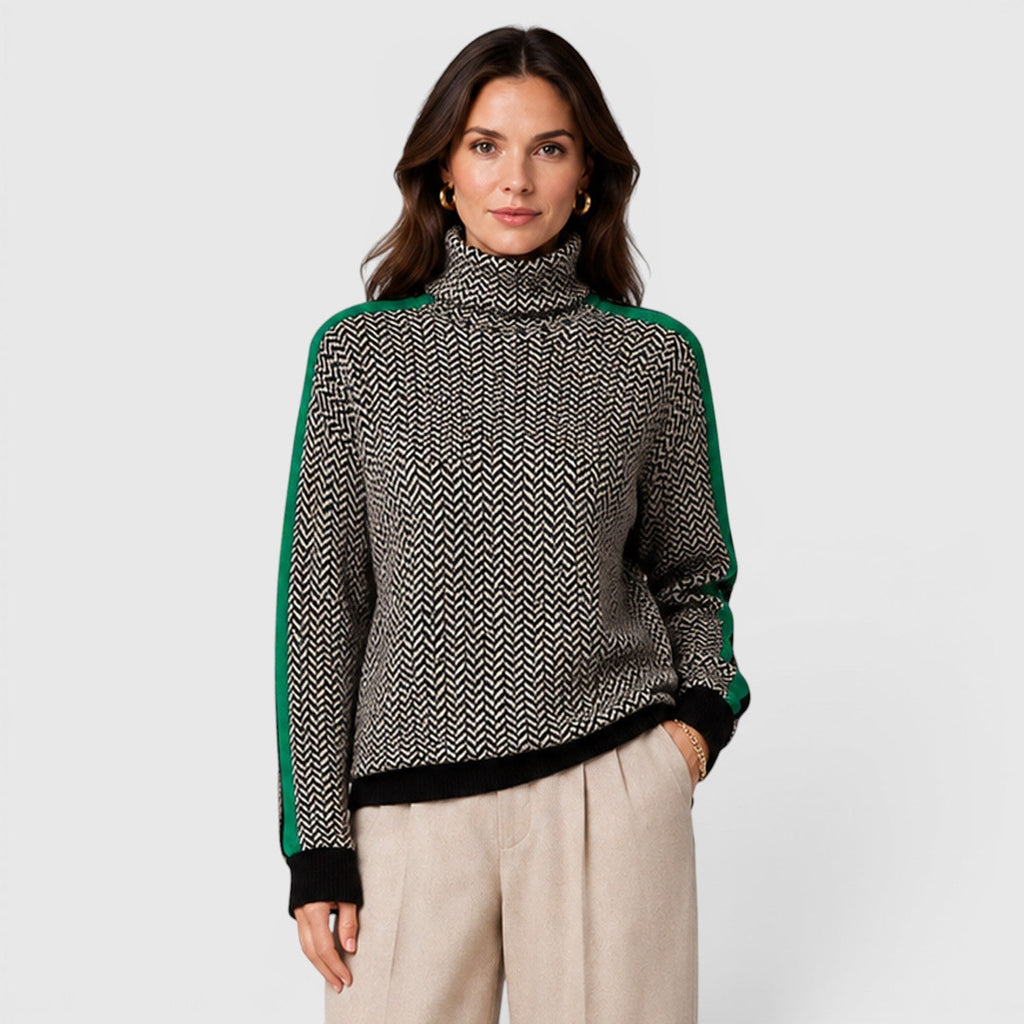 Women's Loose Fit Color Block Turtleneck Jumper