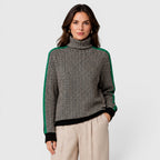 Women's Loose Fit Color Block Turtleneck Jumper