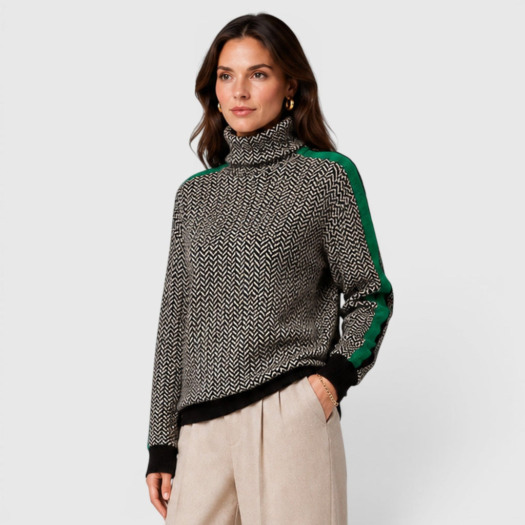 Women's Loose Fit Color Block Turtleneck Jumper