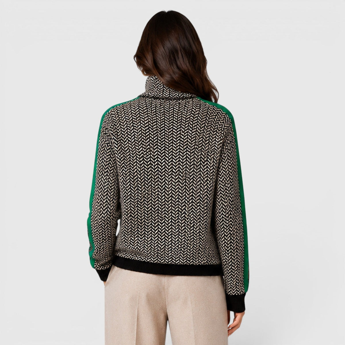 Women's Loose Fit Color Block Turtleneck Jumper