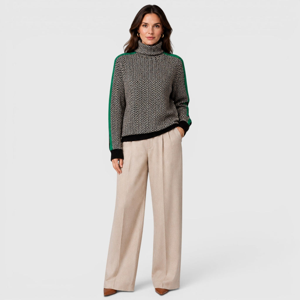 Women's Loose Fit Color Block Turtleneck Jumper
