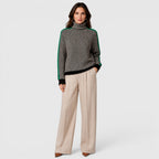 Women's Loose Fit Color Block Turtleneck Jumper