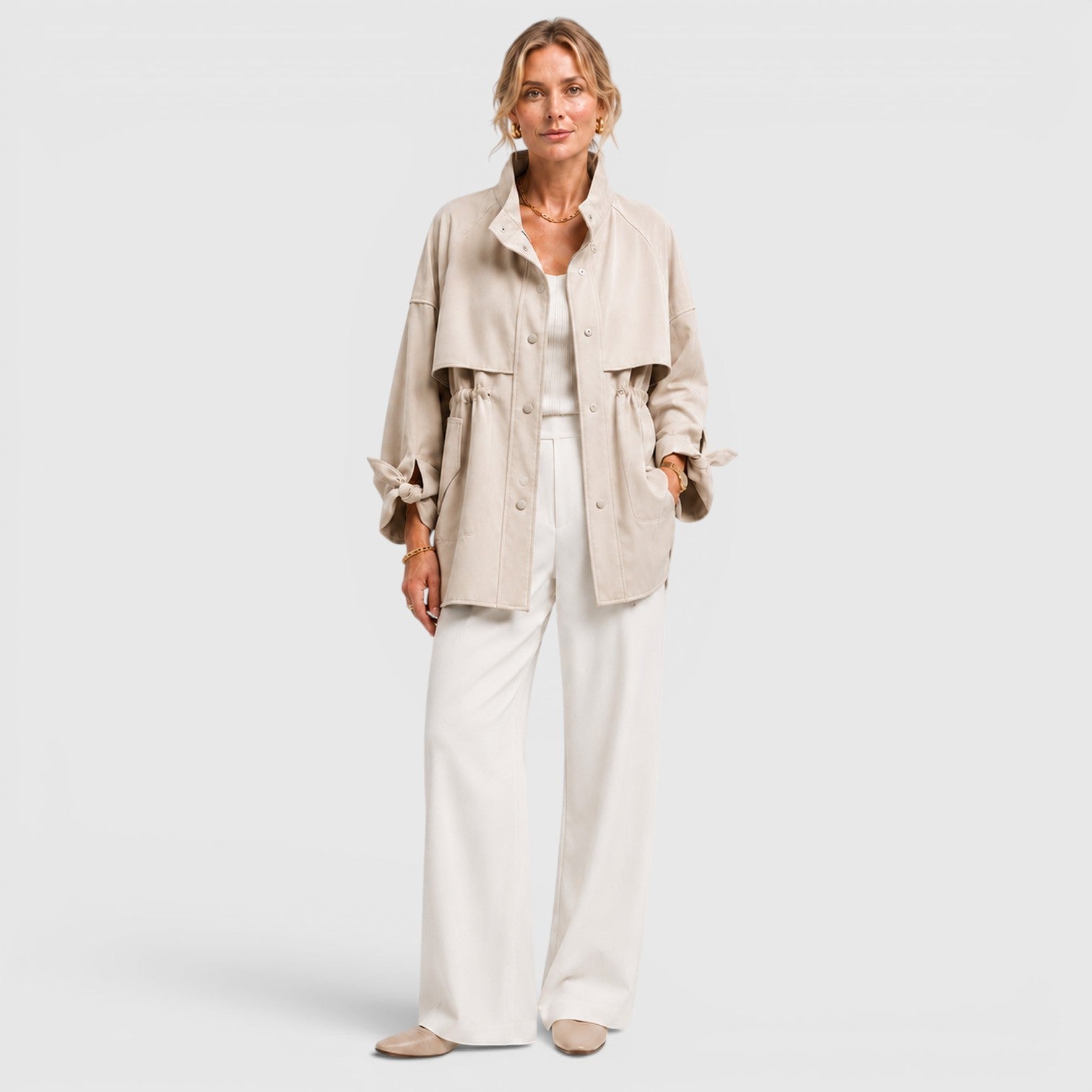 Women's Mid Length Loose Fit Trench Coat