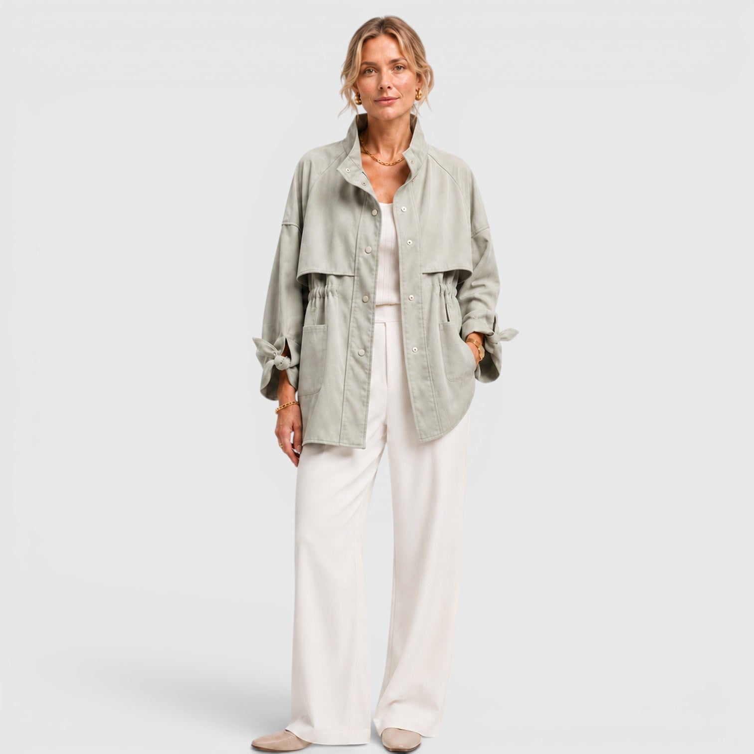 Women's Mid Length Loose Fit Trench Coat