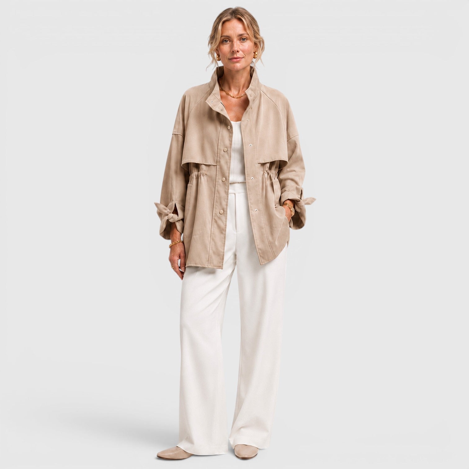 Women's Mid Length Loose Fit Trench Coat