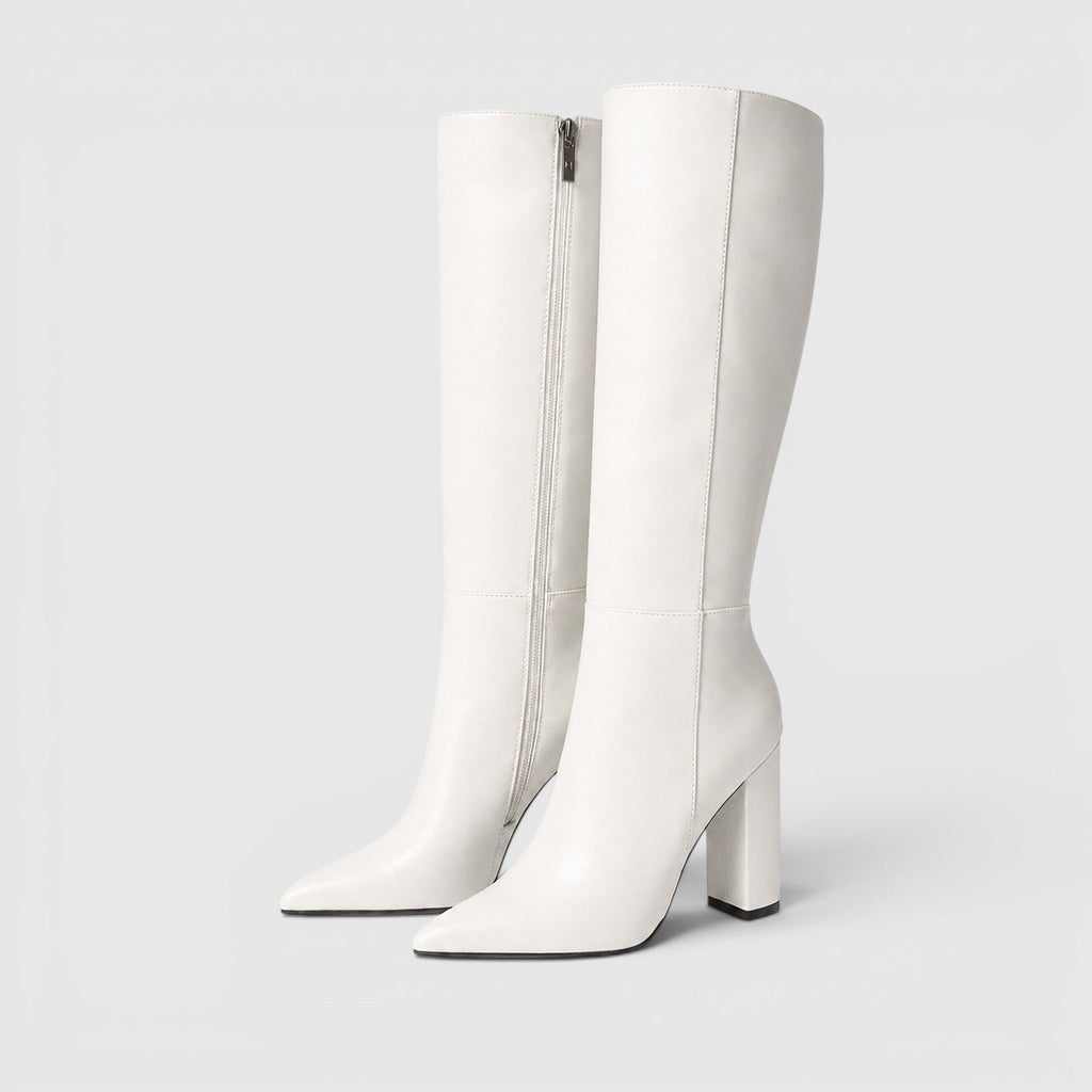 Women's Pointed Toe Chunky Heel Knee Boots