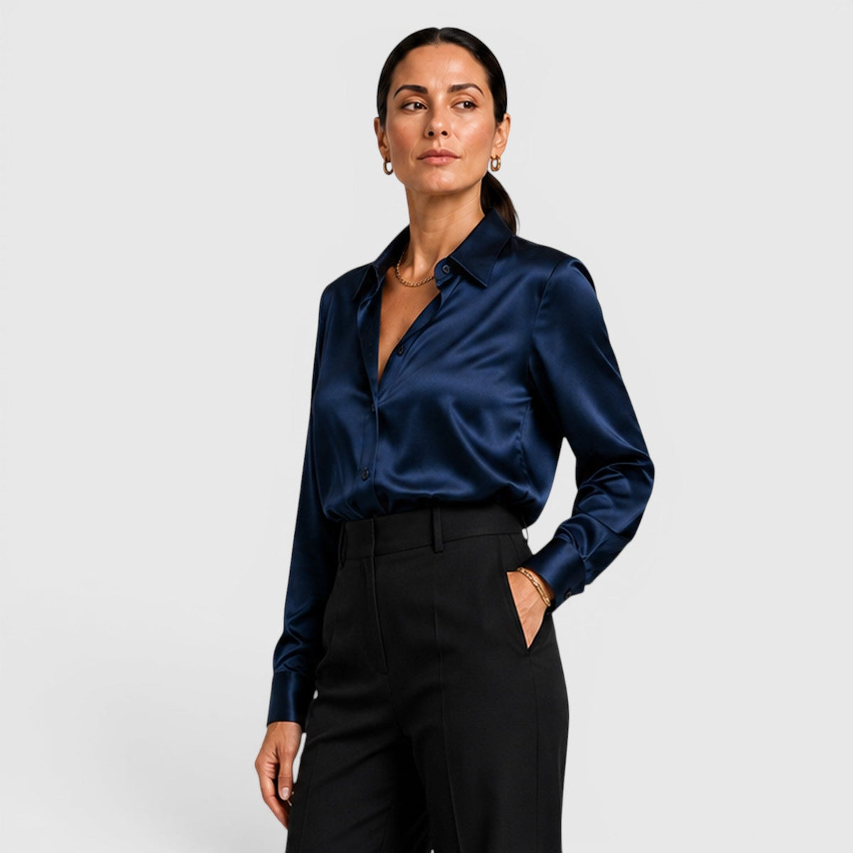 Women's Satin Collared Blouse for Everyday Elegance