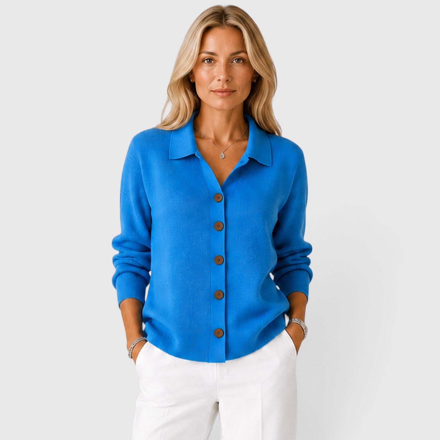 Women's Collared Knit Cardigan Button-Up Style