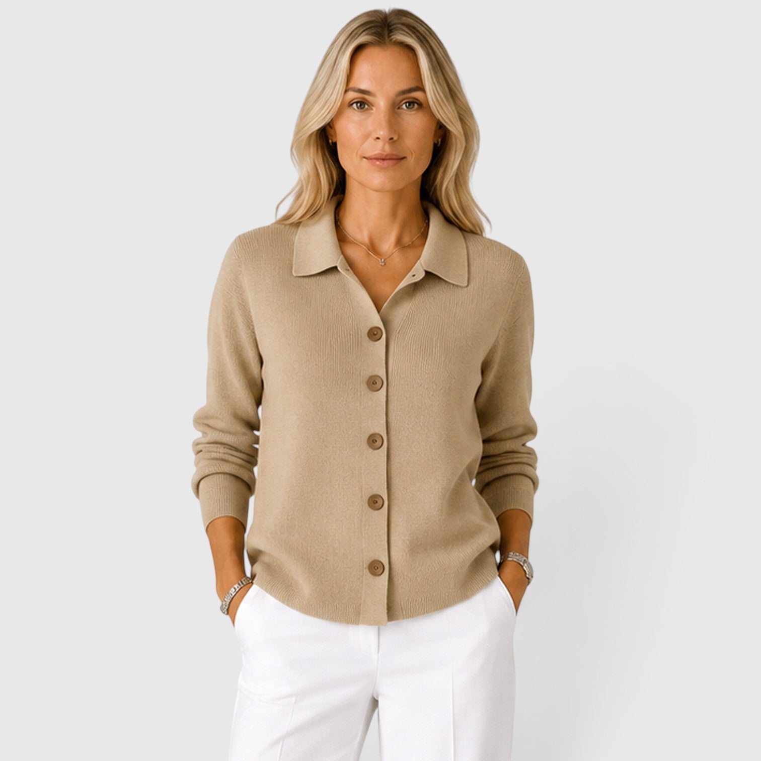 Women's Collared Knit Cardigan Button-Up Style