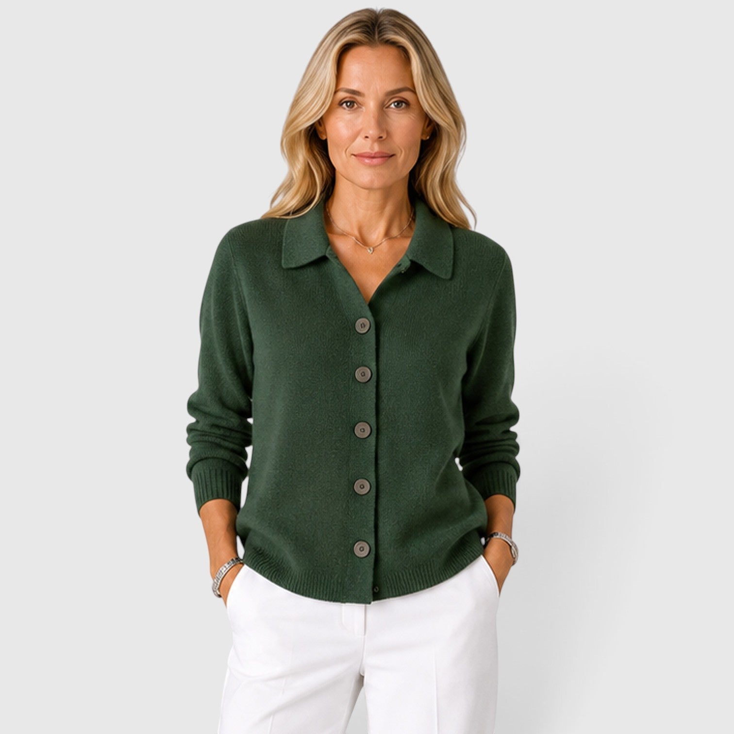 Women's Collared Knit Cardigan Button-Up Style