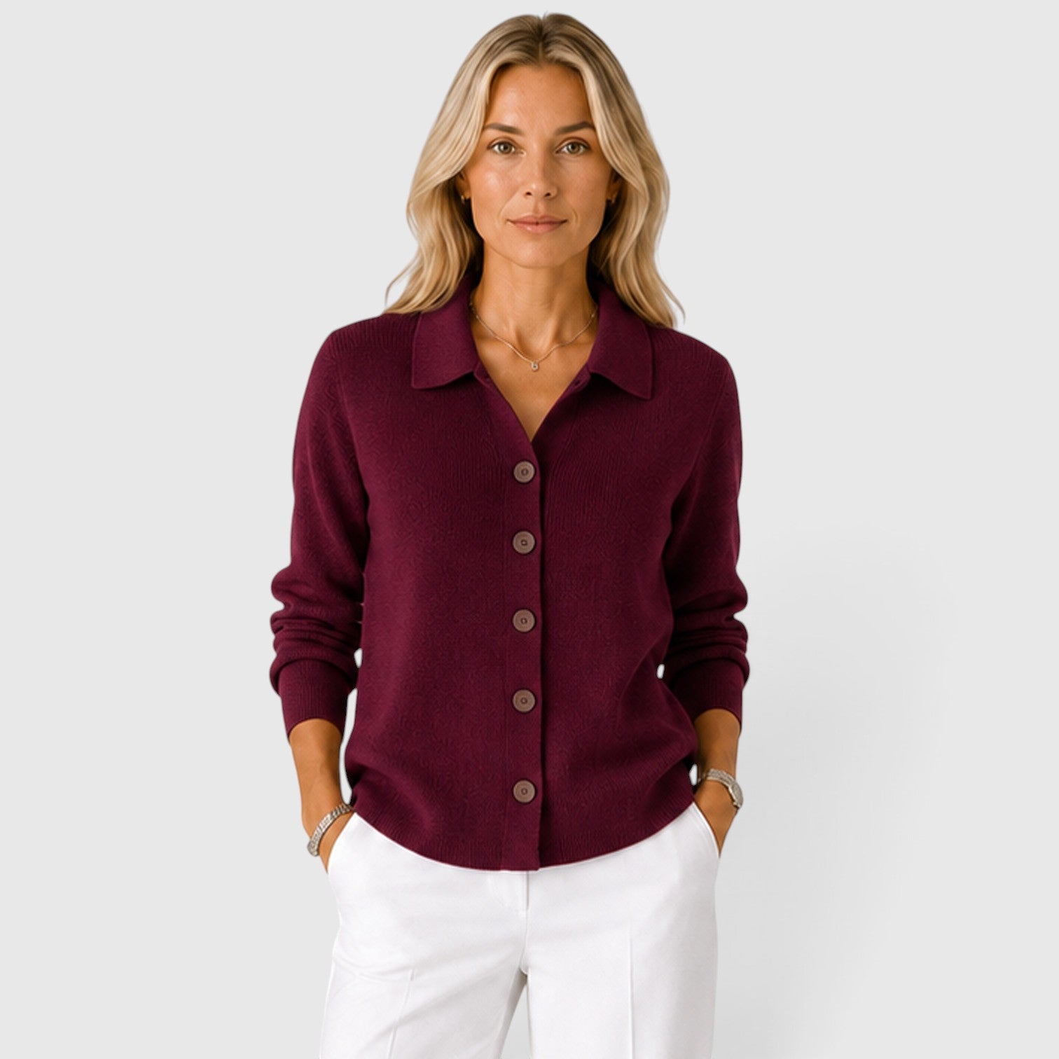 Women's Collared Knit Cardigan Button-Up Style