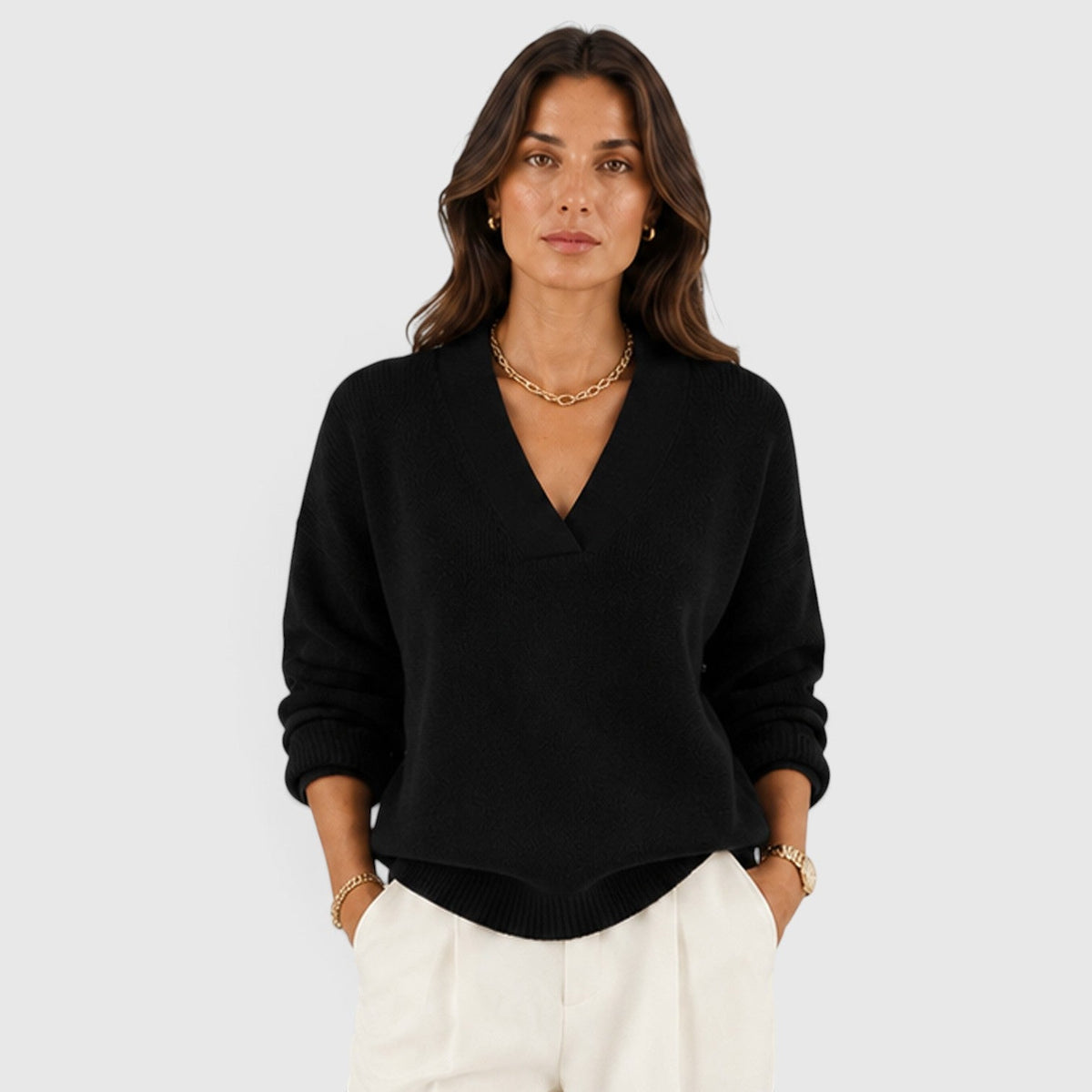 Women's Soft V-Neck Jumper for Everyday Wear