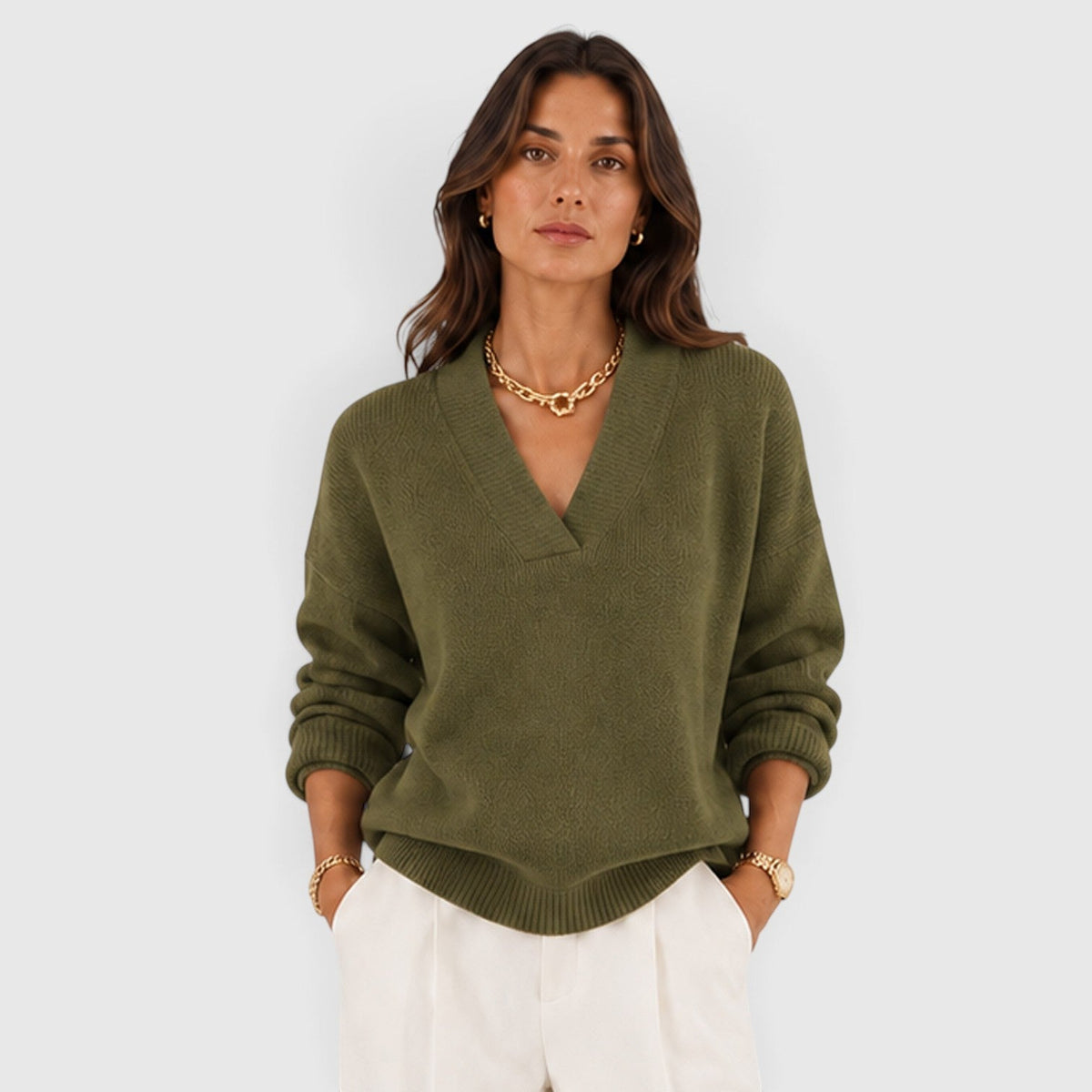 Women's Soft V-Neck Jumper for Everyday Wear