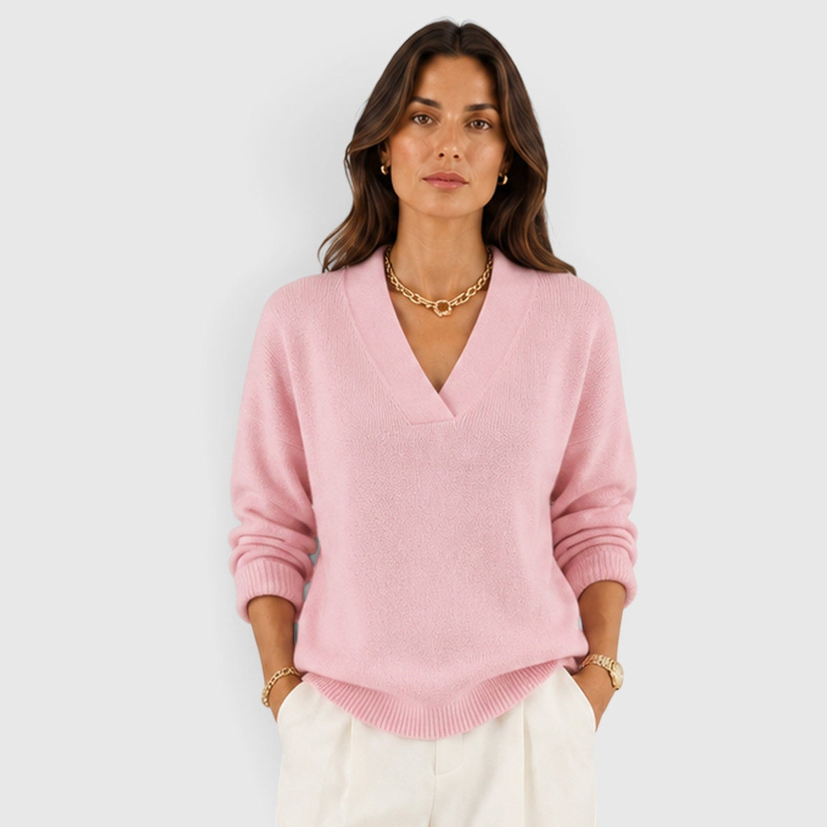 Women's Soft V-Neck Jumper for Everyday Wear