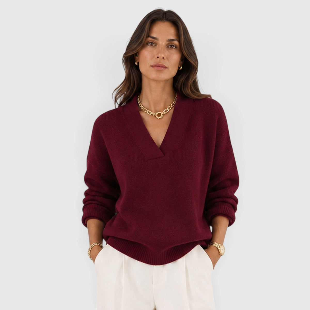 Women's Soft V-Neck Jumper for Everyday Wear
