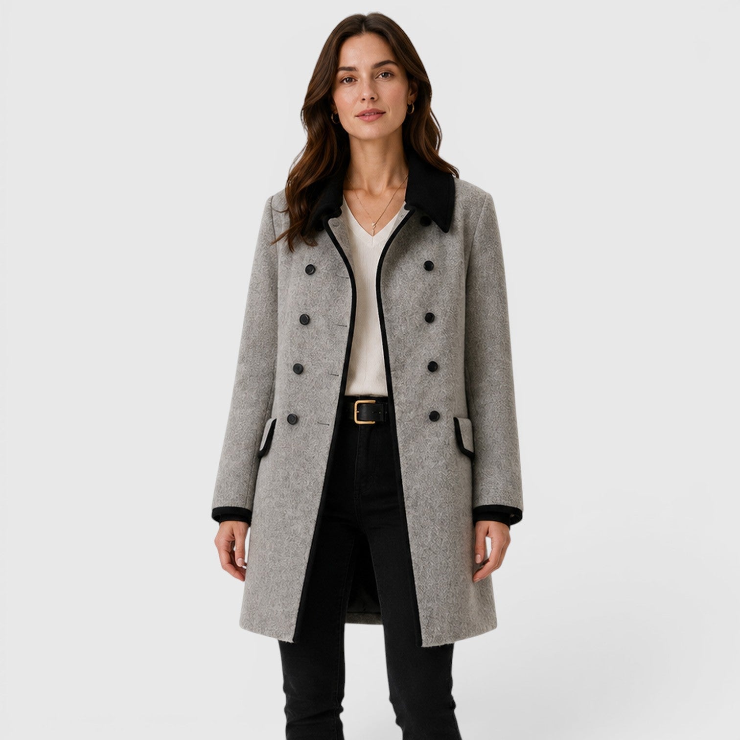 Women's Warm Loose Fit Long Sleeve Wool Coat