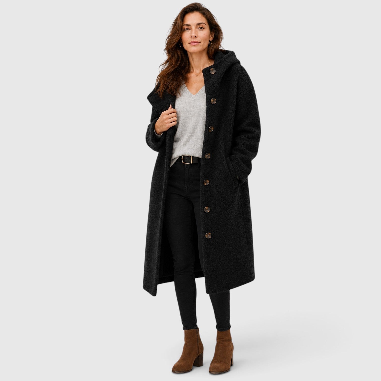 Women's Tweed Wool Coat for Smart Casual Wear