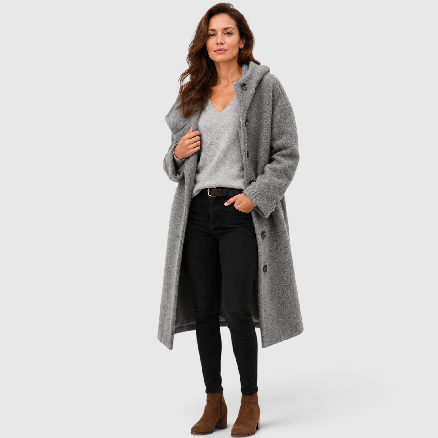 Women's Tweed Wool Coat for Smart Casual Wear