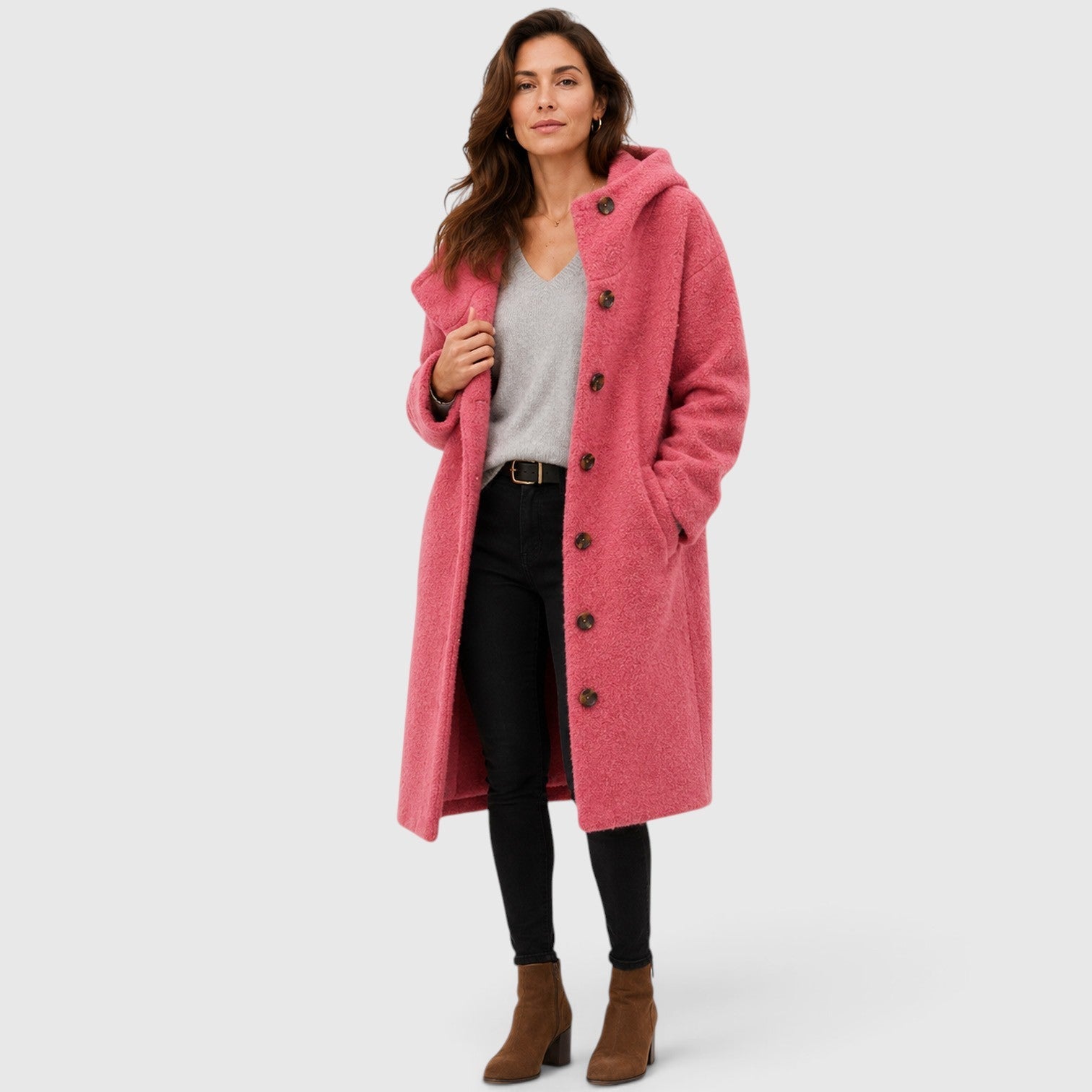 Women's Tweed Wool Coat for Smart Casual Wear
