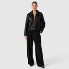Women's Zip Leather Jacket with Pockets for Smart Casual Style
