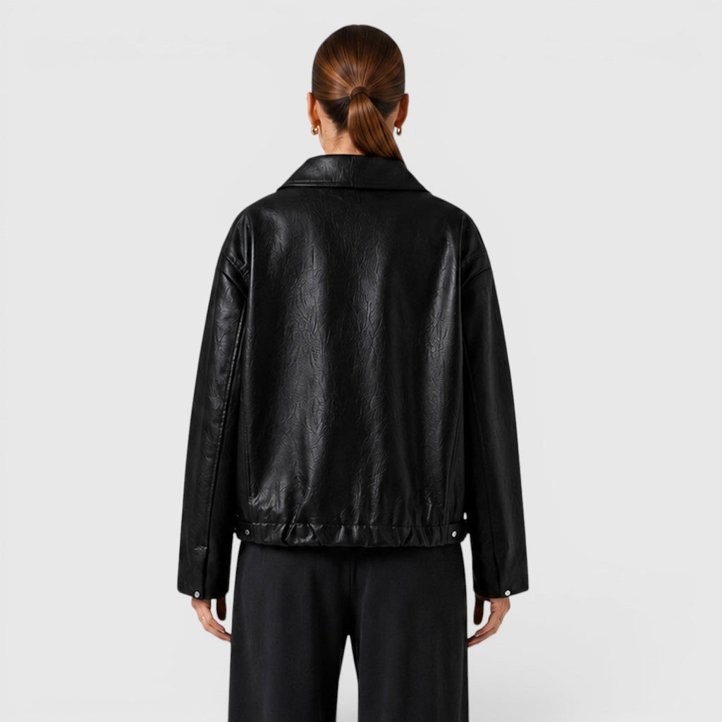 Women's Zip Leather Jacket with Pockets for Smart Casual Style