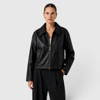 Women's Zip Leather Jacket with Pockets for Smart Casual Style