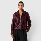 Women's Zip Leather Jacket with Pockets for Smart Casual Style